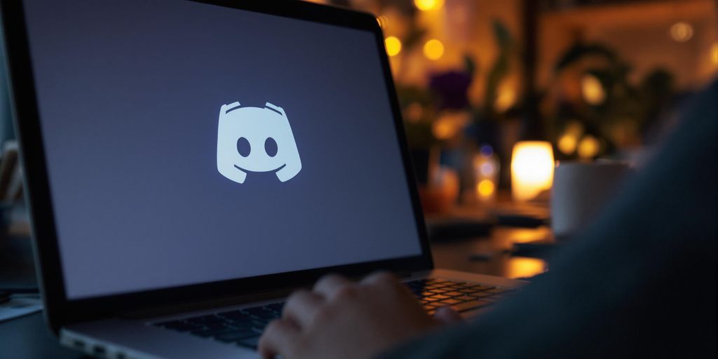 User logging into Discord on a laptop in cozy setting.