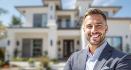 real estate agent in front of a beautiful California home.