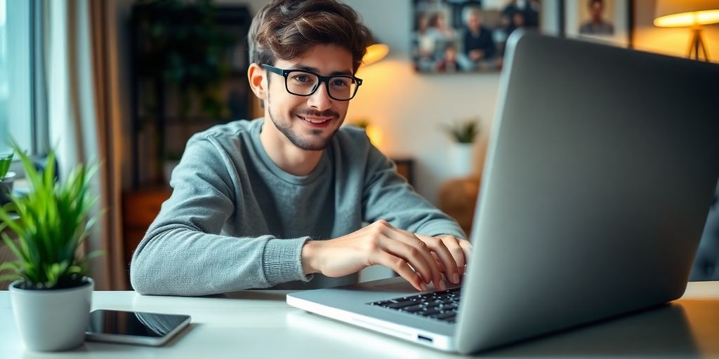 Person logging into Discord on a laptop in cozy setting.